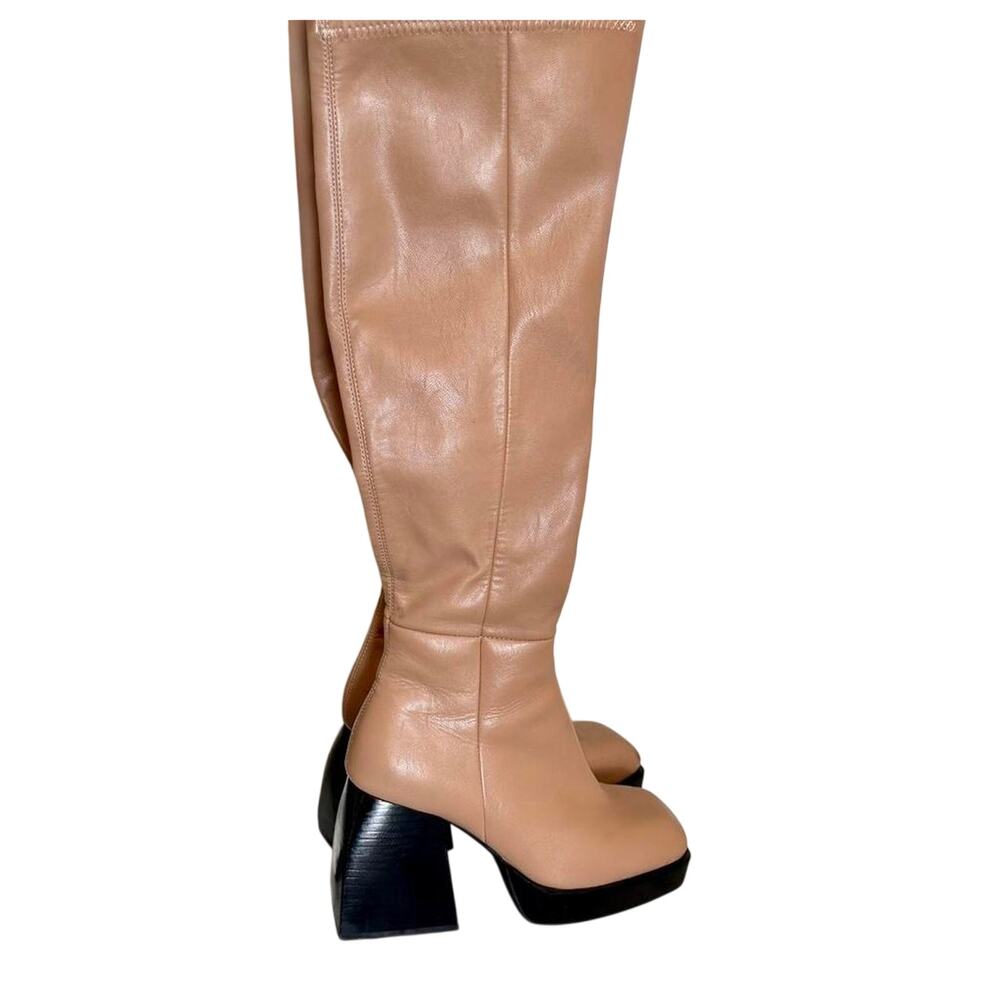 Jeffrey Campbell Tan Leather Knee High Platform Sculptural Luxury Boots Size 7